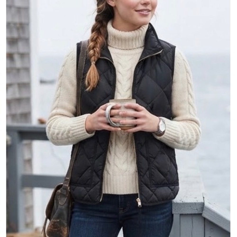 J.Crew Factory Black Quilted Down Filled Vest Preppy Small